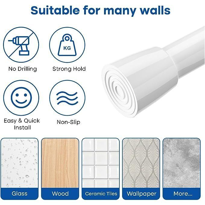 Punch-Free Adjustable Extendable Multi Purpose Telescopic Curtain Rod for Hanging Shower Curtain Wardrobe Bathroom Balcony Shelf - Image 5