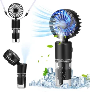 F2 Mini Portable Neck Fan – Foldable, Wearable, USB Rechargeable & Mist Spray Function